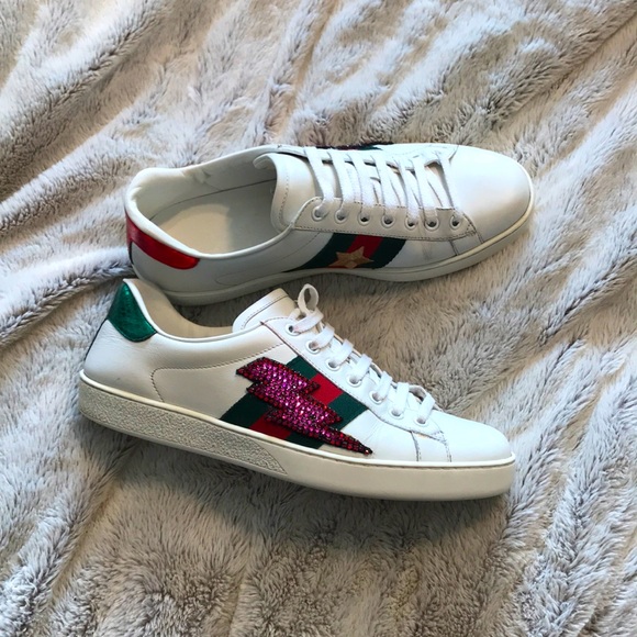GUCCI Ace Lightning Bolt Embroidered Sneakers - Picture 2 of 7